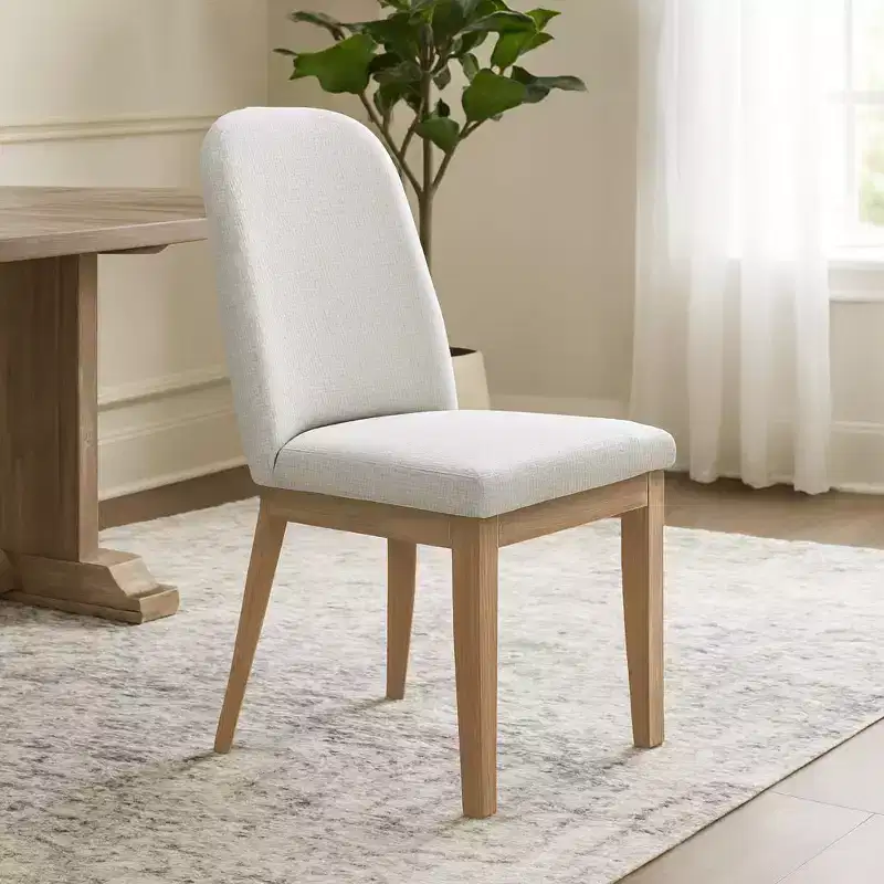 Rubberwood Upholstered Dining Side Chairs, Set of 2 – High Back Armless Contemporary Style