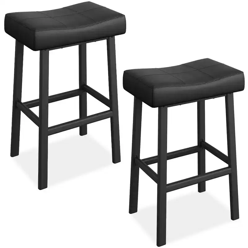 24 Counter Height Bar Stools Set for Kitchen Island Counter, Bonded Leather Stools with 2.4 Thick Saddle Seats for Dining Room