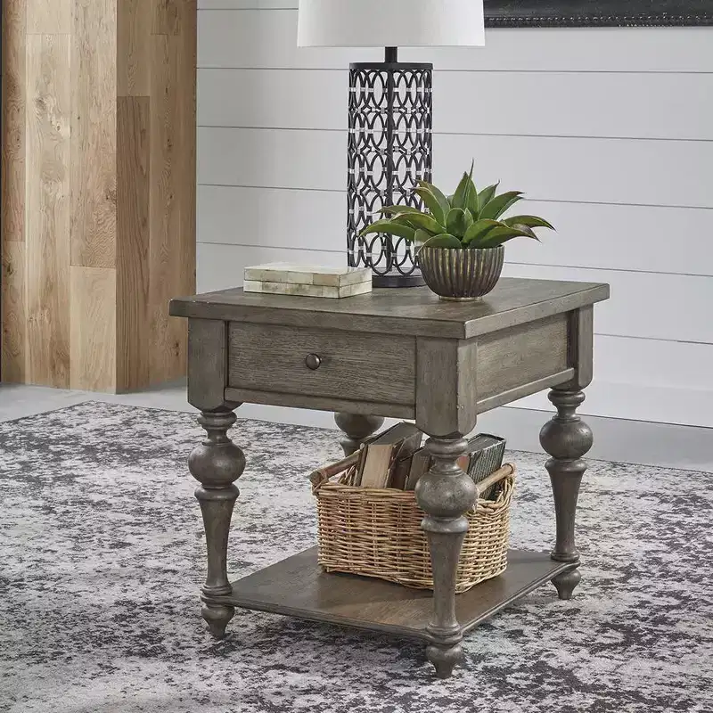 Liberty Furniture,Americana Farmhouse Drawer End Table in Dusty Taupe
