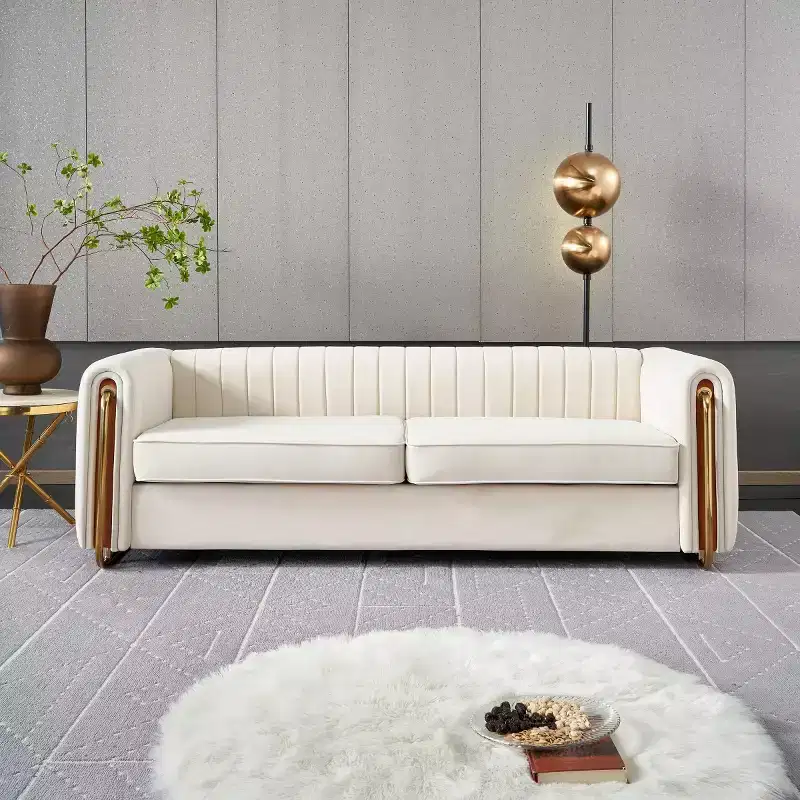 84 Modern Velvet Upholstered Sofa, 3-Seater Sofa Couch with Gold Metal Legs and Rolled Arms for Living Room, Bedroom, or Apartment-Panipeachy