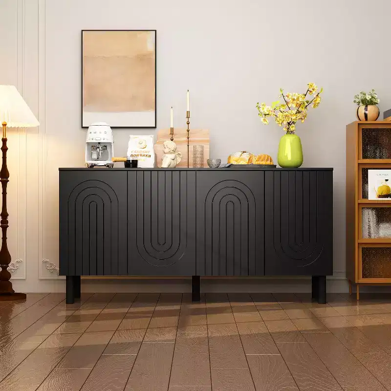 Stylish Storage Cabinet with Artistic Arch Doors, Adjustable Shelves, 4-Doors Storage Cupboard, Display Bookcase, for Living Room/Bedroom