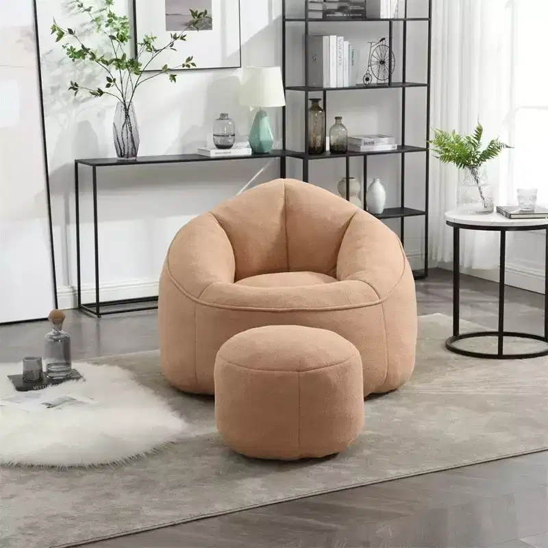 Bean Bag Chair with Ottoman, Comfy Bean Bag Sofa Chair, Modern Accent Bean Bag Chairs with Footstool for Living Room Bedroom Apartment Dorm