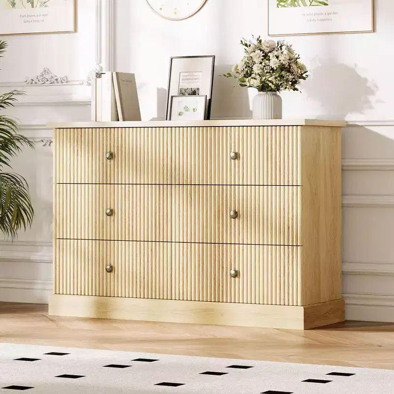 Dresser, Chest of Drawers  6 Drawer Horizontal Fluted Storage, Wood Bedroom Organizer for Small Spaces, Clothing Storage