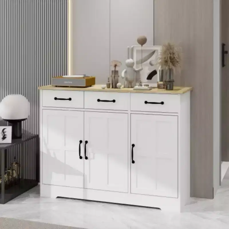 Farmhouse Buffet Cabinet Storage Sideboard with 3 Drawers and 3 Doors for Dining Living Room Kitchen Cupboard