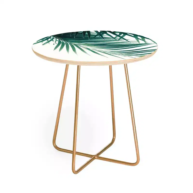 Round Anita's & Bella's Artwork Palm Leaves Side Table with Gold Steel Legs - Deny Designs