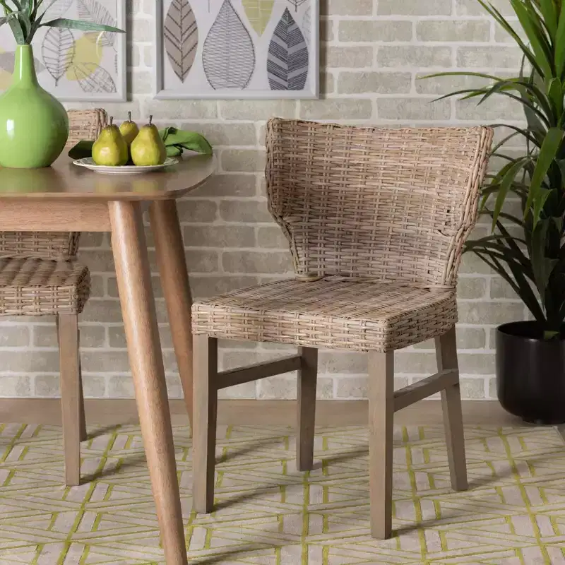 2pc Enver Rattan and Wood Dining Chair Set Natural/Brown - bali & pari: Handcrafted, Indonesian Origin