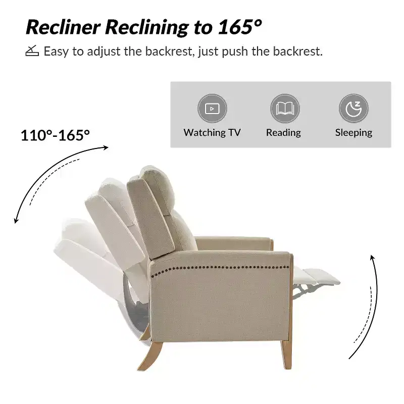 Upholstered Push Back Recliner-BEIGE