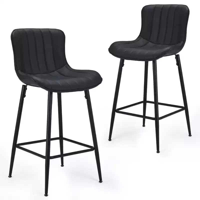 27 Black Faux Leather and Metal Low Back Counter Height Bar Chairs