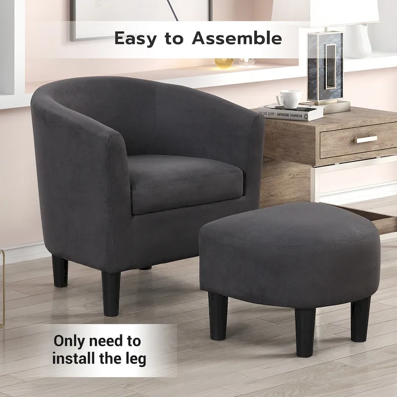 Classic Barrel Accent Chair Upholstered in Soft Polyester Fabric Footrest included