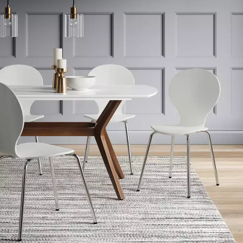 White/Brown Rectangular Dining Table, Mid-Century Style, Seats 4