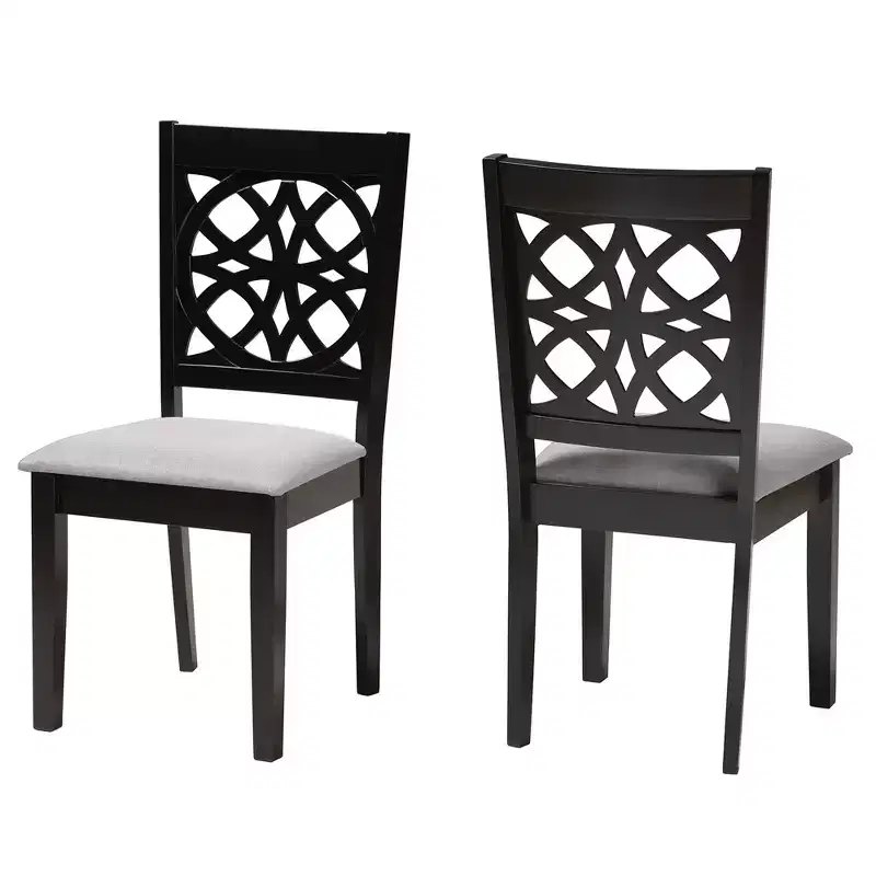 Modern Fabric Upholstered Dining Chair, Openwork High Back, Rubberwood Tapered Legs