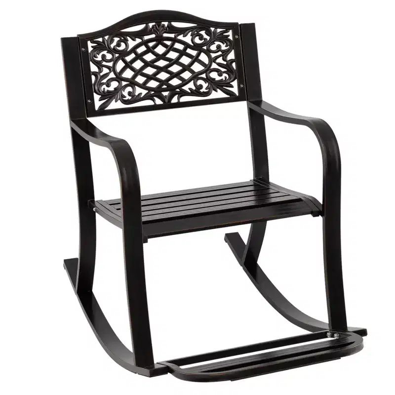 Costway 1/2 PCS Patio Rocking Chair Outdoor Cast Aluminum Rocker with Footrest & Backrest