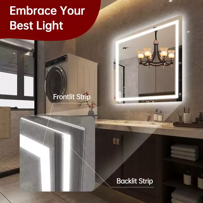 36x36 Shatter-Proof Wall-Mounted Bathroom Mirror
