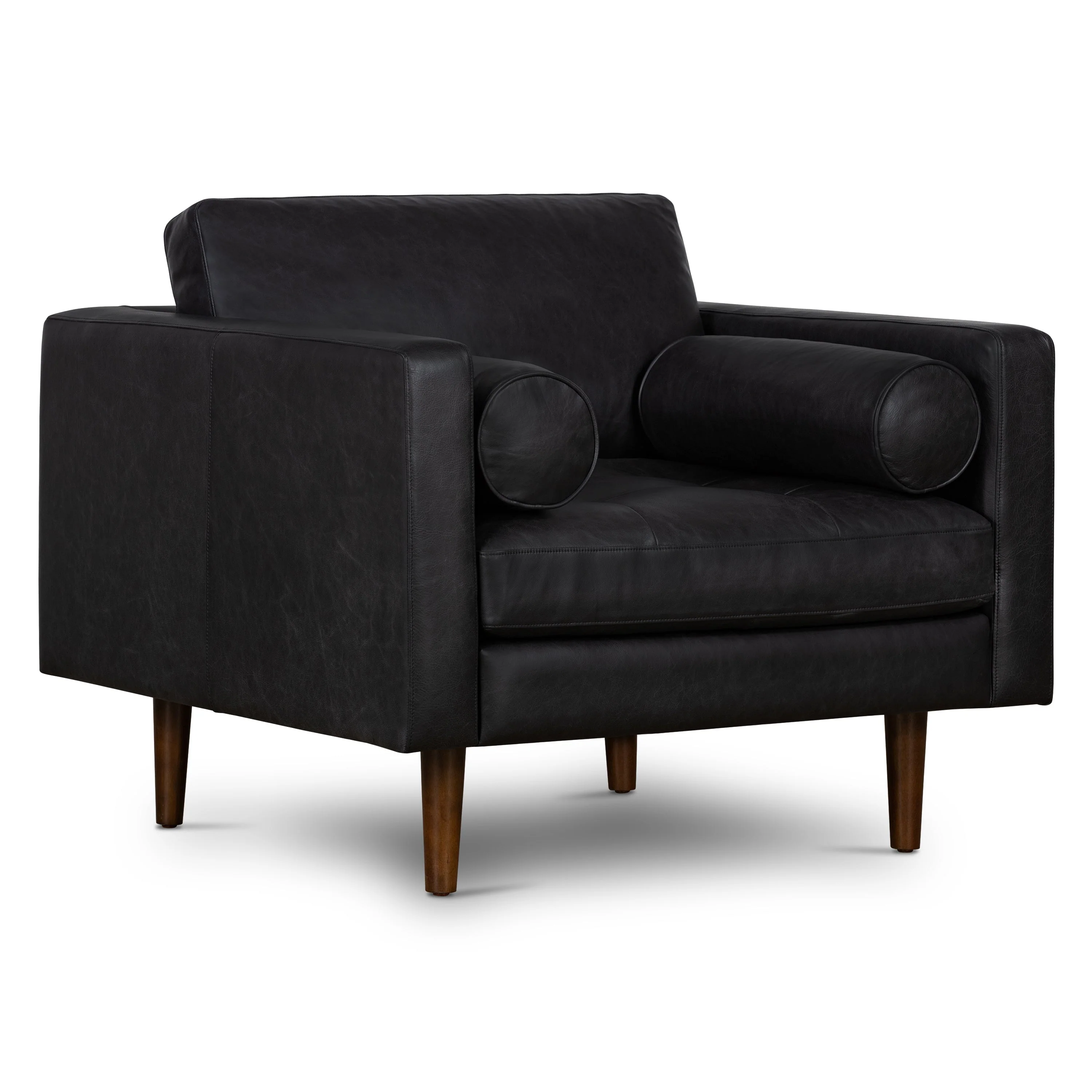 Modern Onyx Black Leather Lounge Chair with Kiln-Dried Wood Frame
