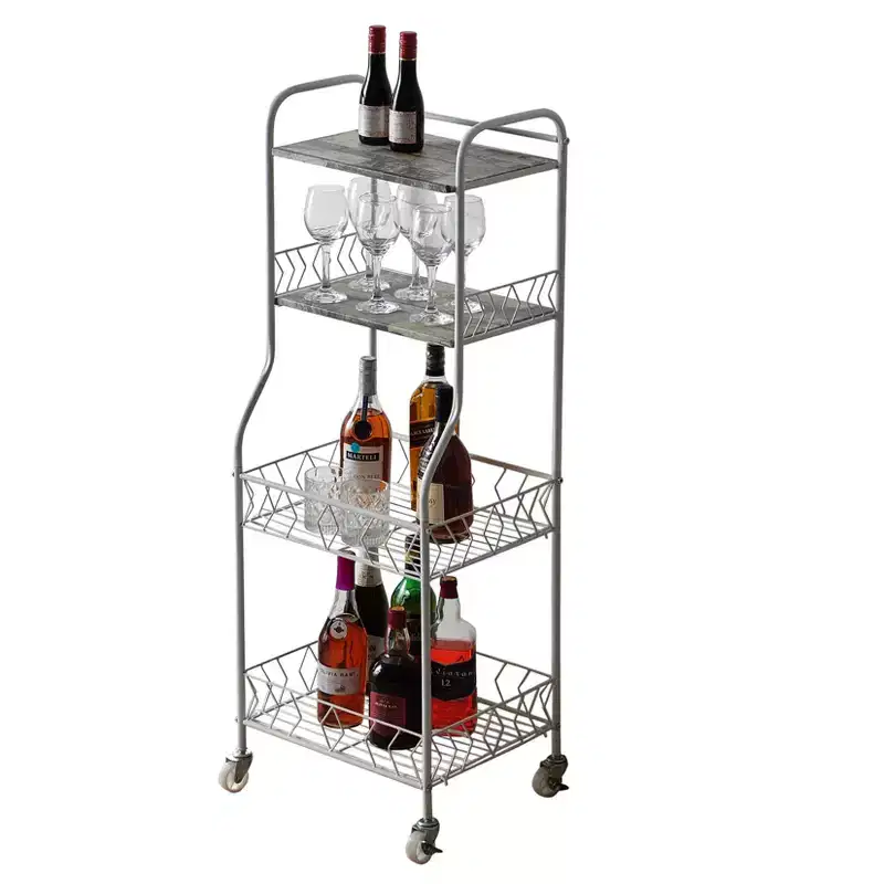 4-Tier Rolling Baker's Rack Serving Cart with Wood Veneer Shelves & Locking Wheels, White