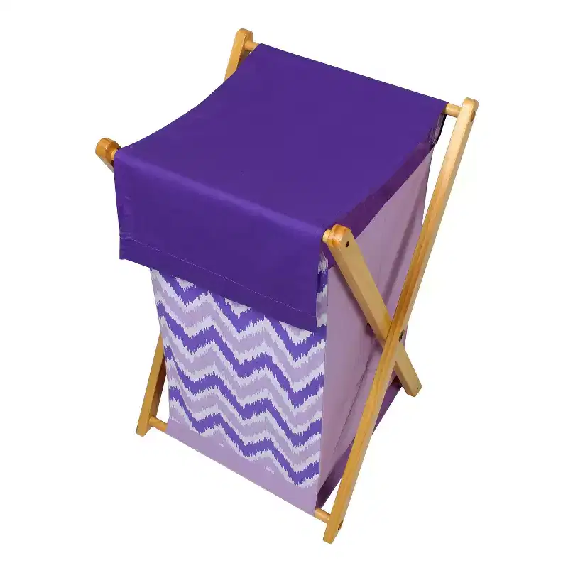 Purple Laundry Hamper with Wooden Frame