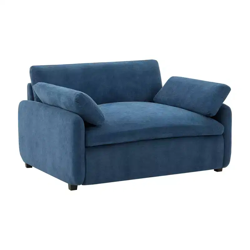 Oversized Chenille Single Sofa Chair with Deep Seat and Throw Pillows