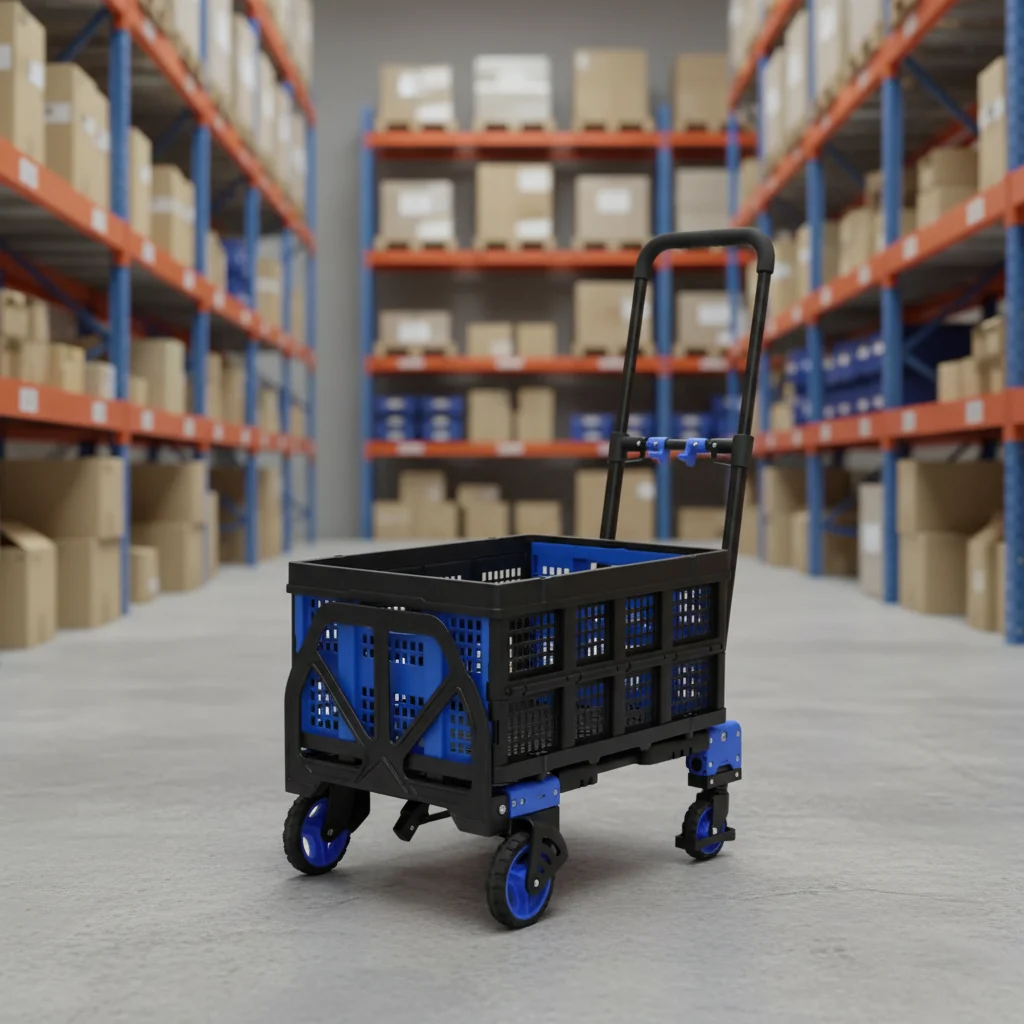 Foldable trolley with foldable, 2 in 1 convertible folding trolley with telescopic handle for kitchen warehouse outdoor