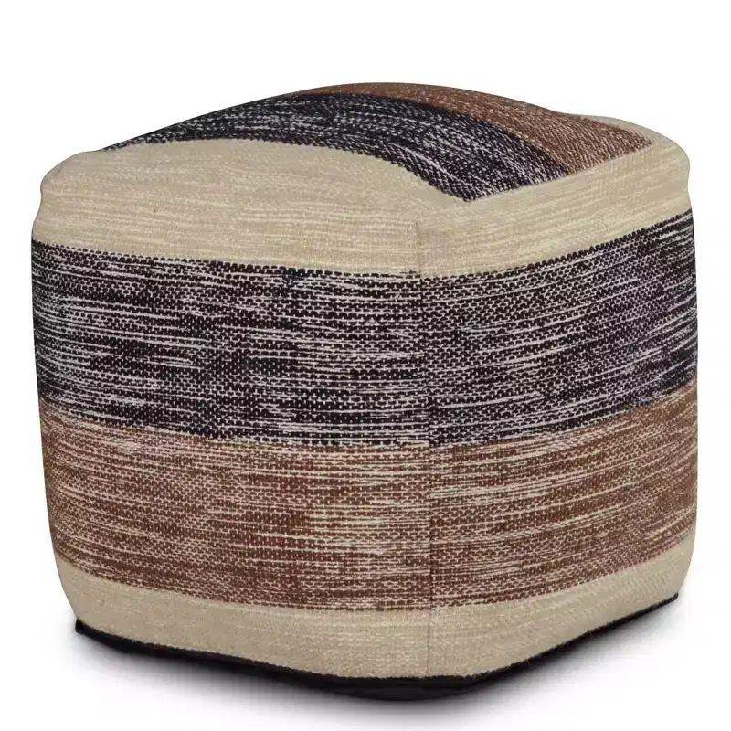 Jamal Square Handwoven Pouf Beige/Brown/Black - Steve Silver Co.