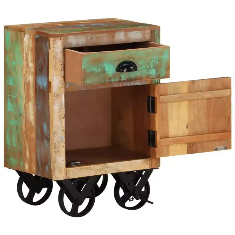 Bedside Cabinet with Wheels 15.7x11.8x22.4 Solid Reclaimed Wood