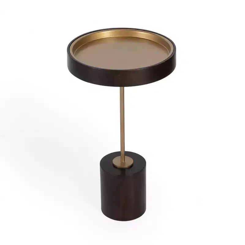 22-Inch Black and Rosegold Solid Wood Round End Table