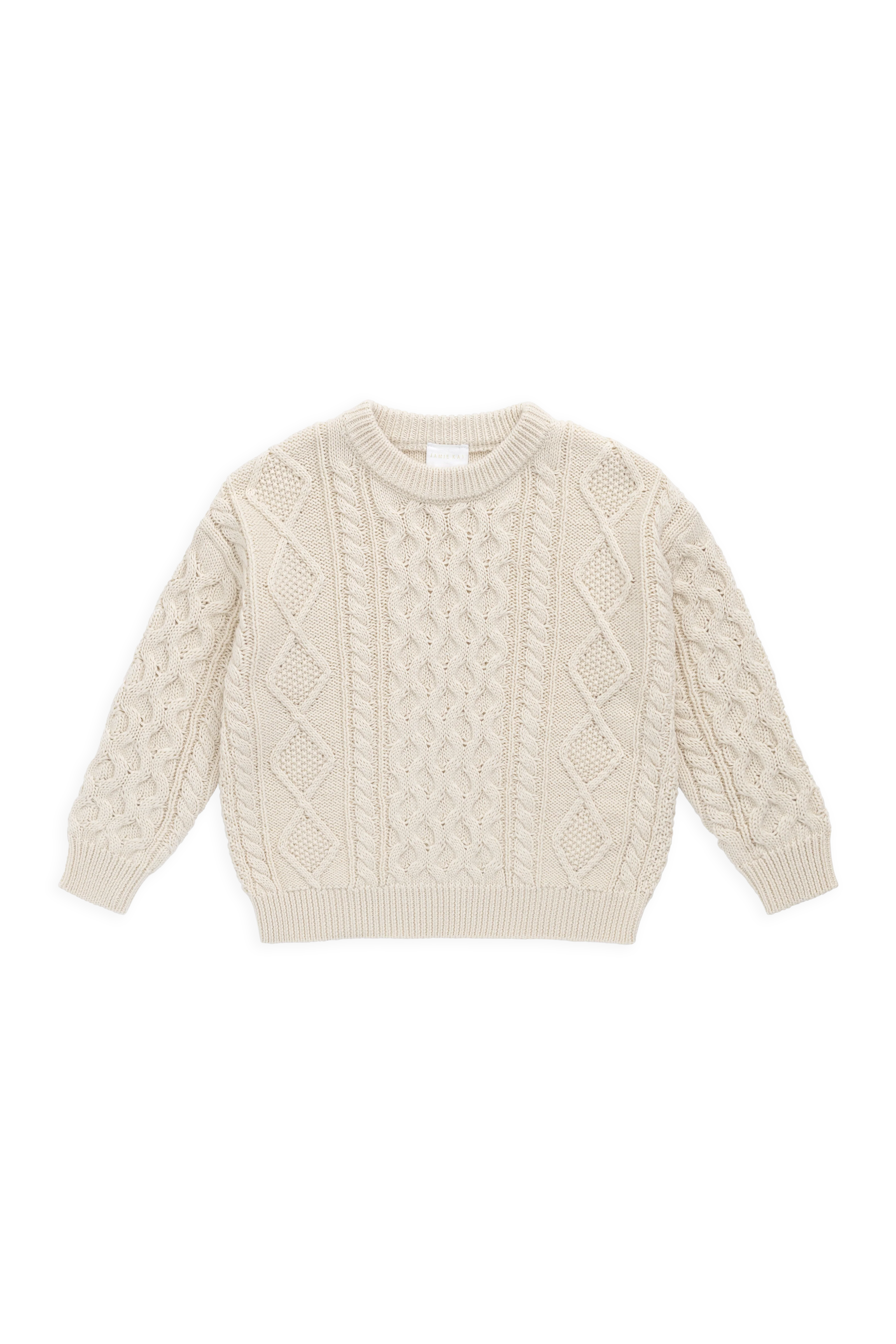 Timeless Vanilla Cable-Knit 100% Cotton Crew-Neck Jumper with Ribbed Cuffs for Cooler Days 6M–8Y