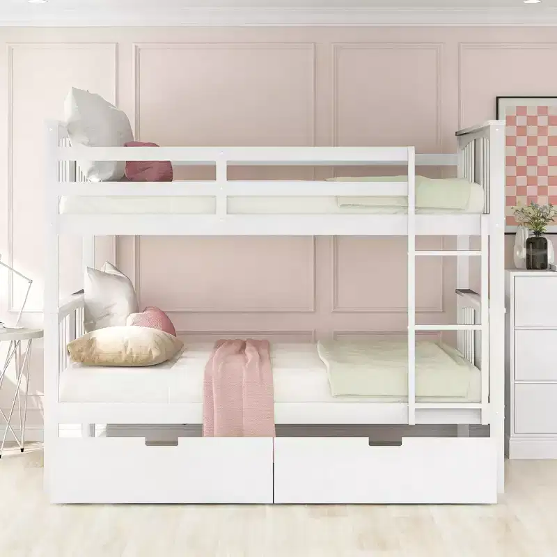 Luxystar Modern Full over Full Bunk Bed with 2 Drawers