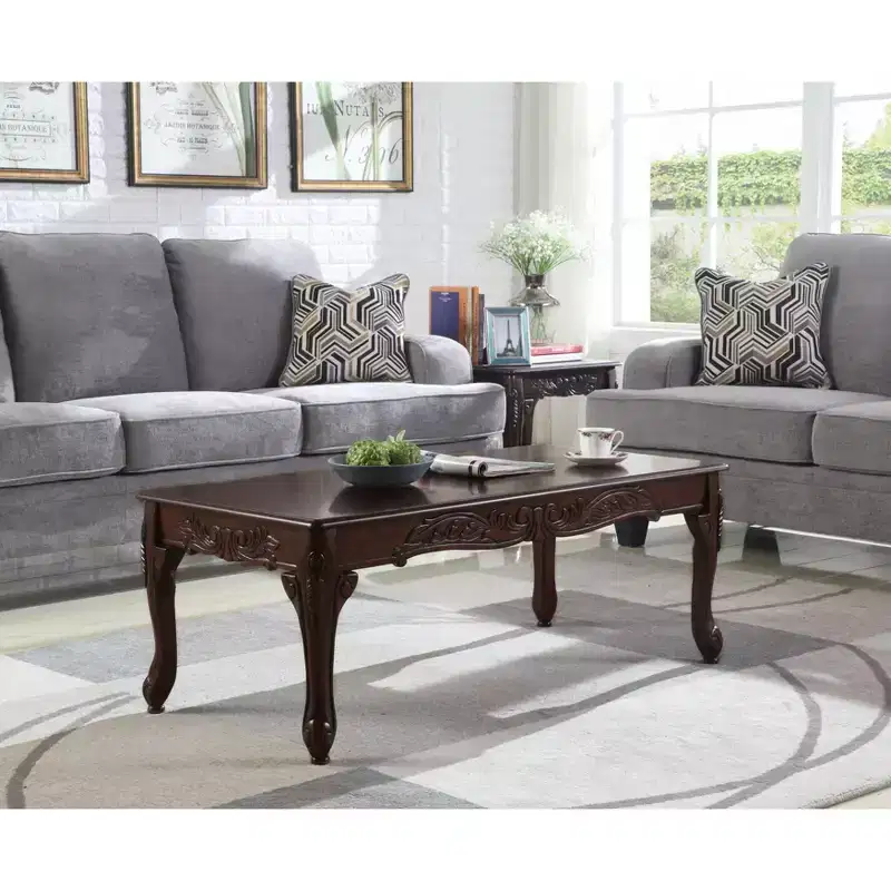 Traditional Ornate Detailing Wood Coffee Table, Dark Cherry Finish