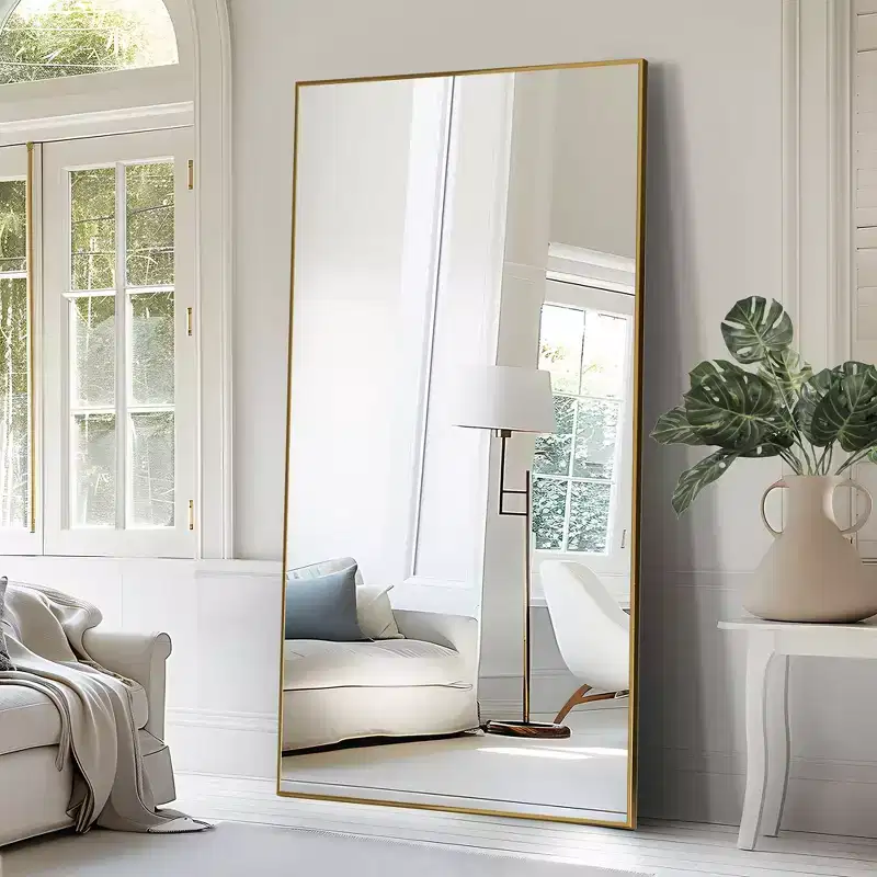 Gold Aluminum Slim Frame Full-Length Mirror with Bracket 180x100x1.5cm