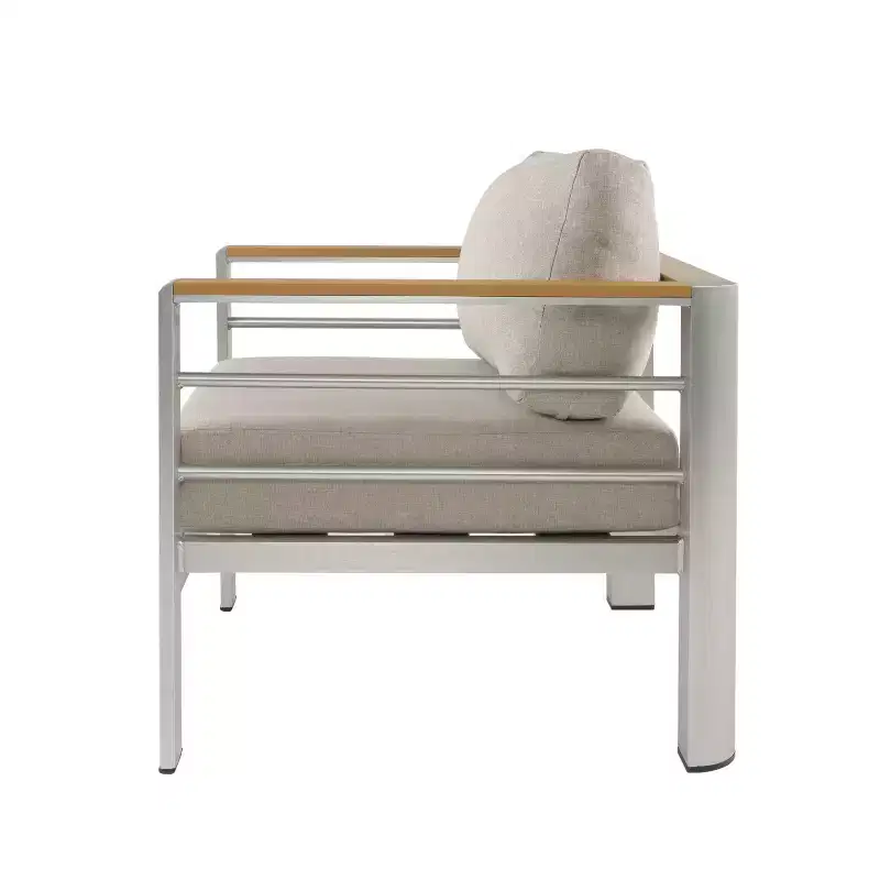 Christopher Knight Home Therone Patio Aluminum Club Chair with Cushions, Silver/Beige