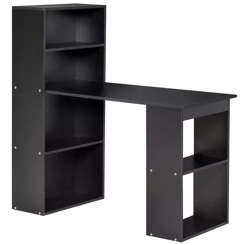 HOMCOM Modern Compact Computer Desk with 6-Tier Storage Shelves, Writing Table Workstation with Bookshelf for Home Office