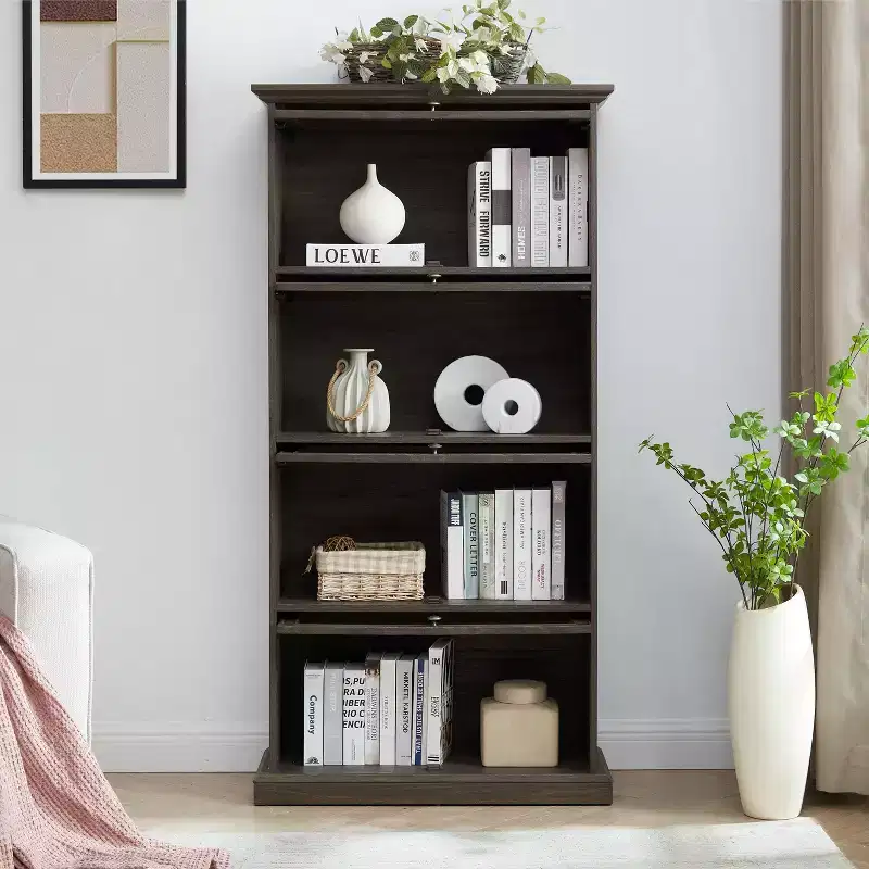 4 Tier Glass Display Cabinet Stylish Storage Curio Cabinet with Flip Up Glass Doors Perfect for Collectors Showcase Rack Elegant Bookcase