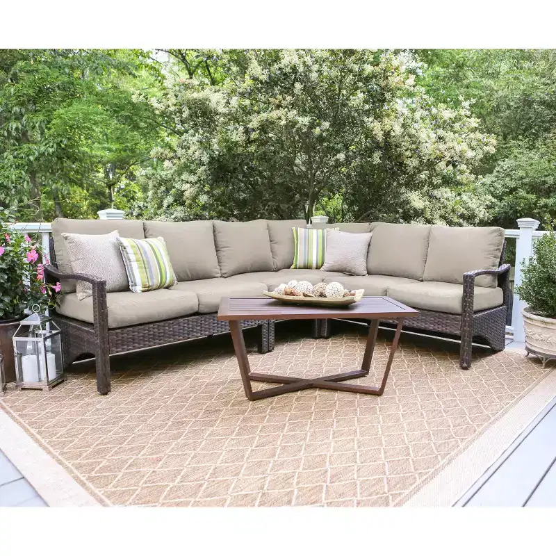 Leisure Made Augusta 5pc Wicker Sectional in Tan Fabric