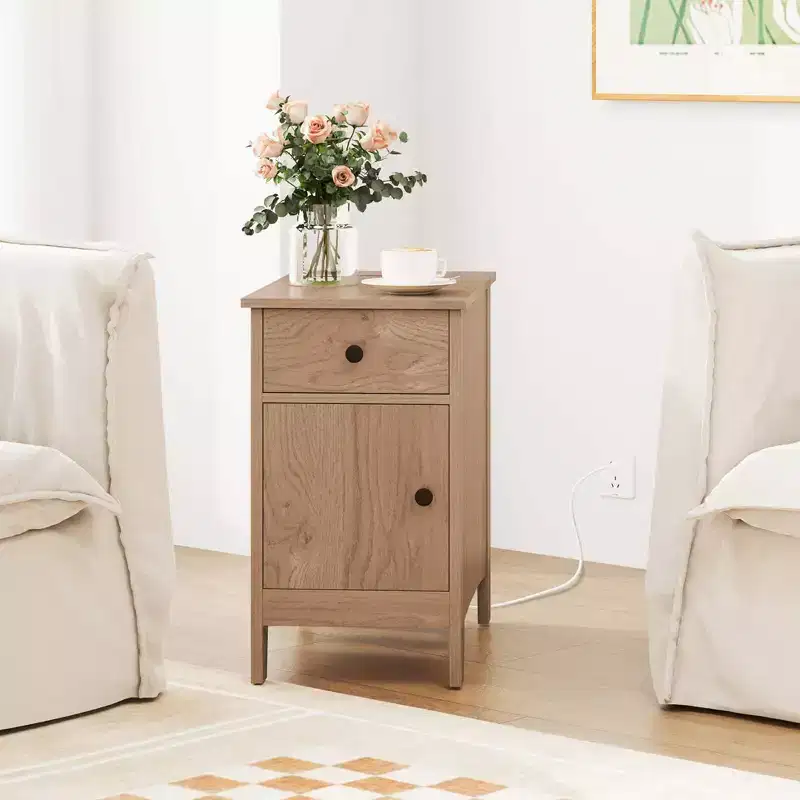 Costway 1/2 PCS End Table with Charging Station Flip Top Bedside Table with USB Ports & Outlets Brown