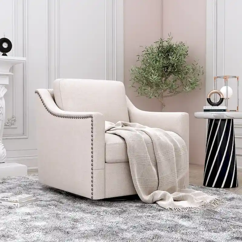 360 Degree Swivel Armchair Cotton Linen Skin-friendly Fabric Ergonomic Design