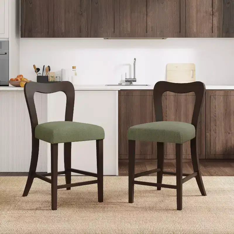 Christopher Knight Home Imamu Rubberwood Upholstered Counter Stools with Curved Open Back (Set of 2)