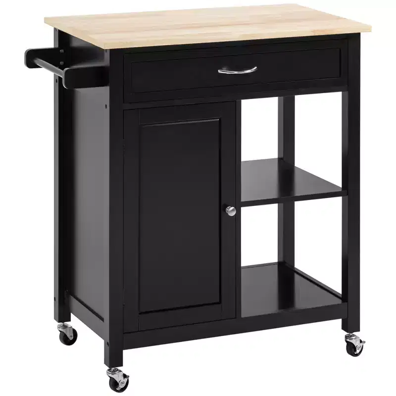 HOMCOM Rolling Kitchen Cart with Wood Top, Kitchen Island with Storage Drawer on Wheels for Dining Room