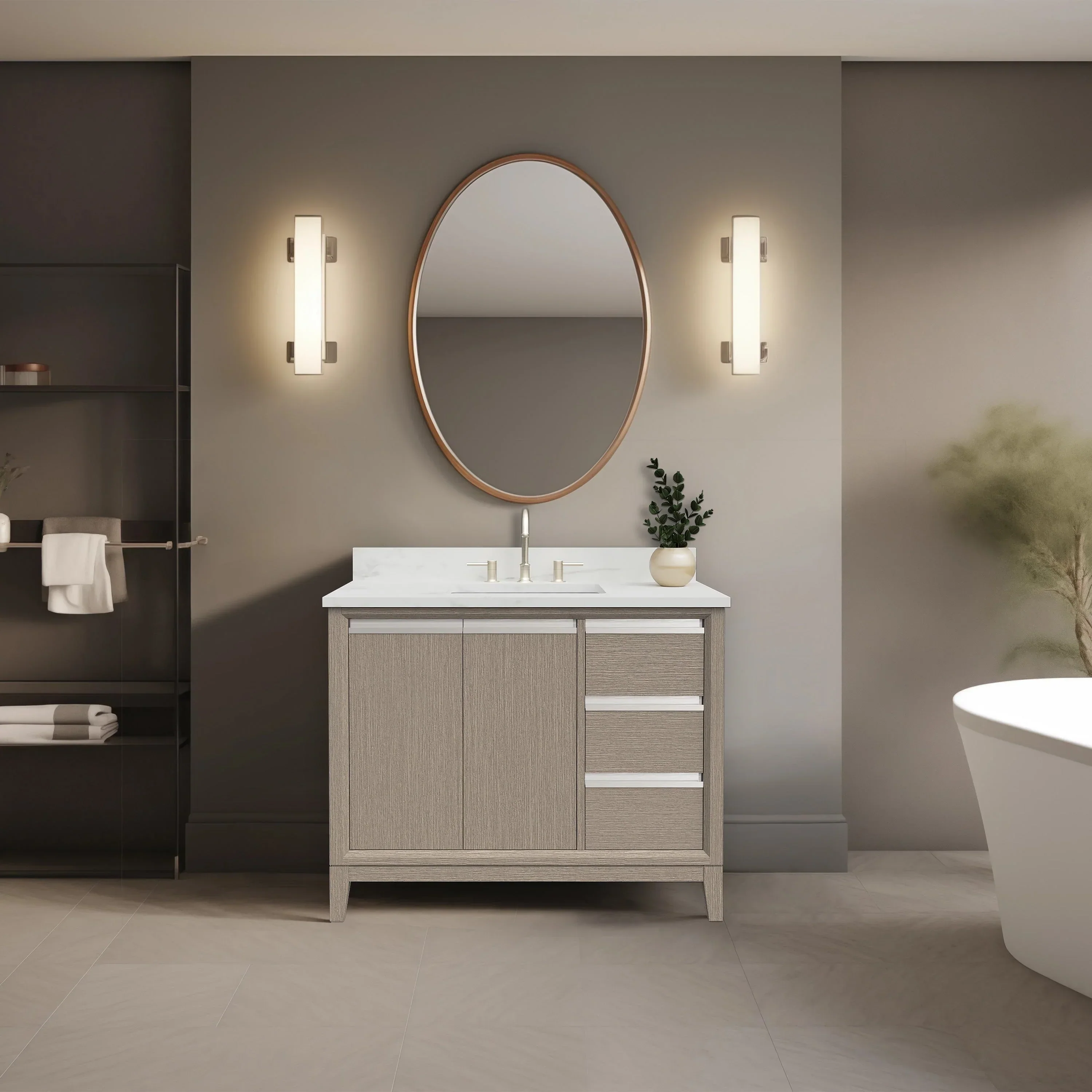 Vanity Art Bathroom Vanity with Ceramic Sink and Engineered Marble Top