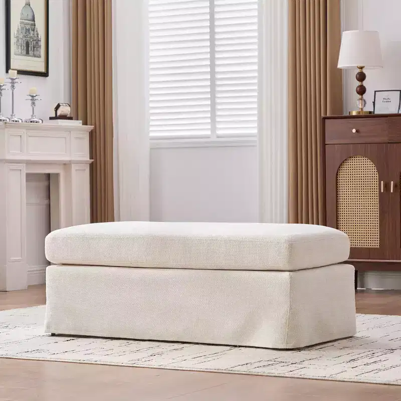 TUYOHW 46 Modern Bench Ottoman with Chenille Upholstered Entryway Bench with Durable Metal Legs End of Bed Bench for Living Room, Entryway