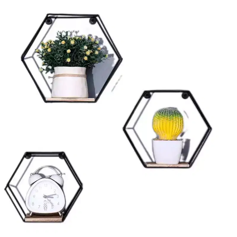 Homy Casa Wall Mounted Metal & Wood Floating Shelves Set of 3, Black