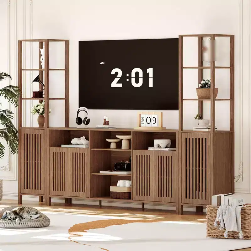 3 Piece Large TV Stand with Bookshelves for TVs Up to 70, Entertainment Center with Storage, Media Console Table TV Hutch for Living Room, Bedroom