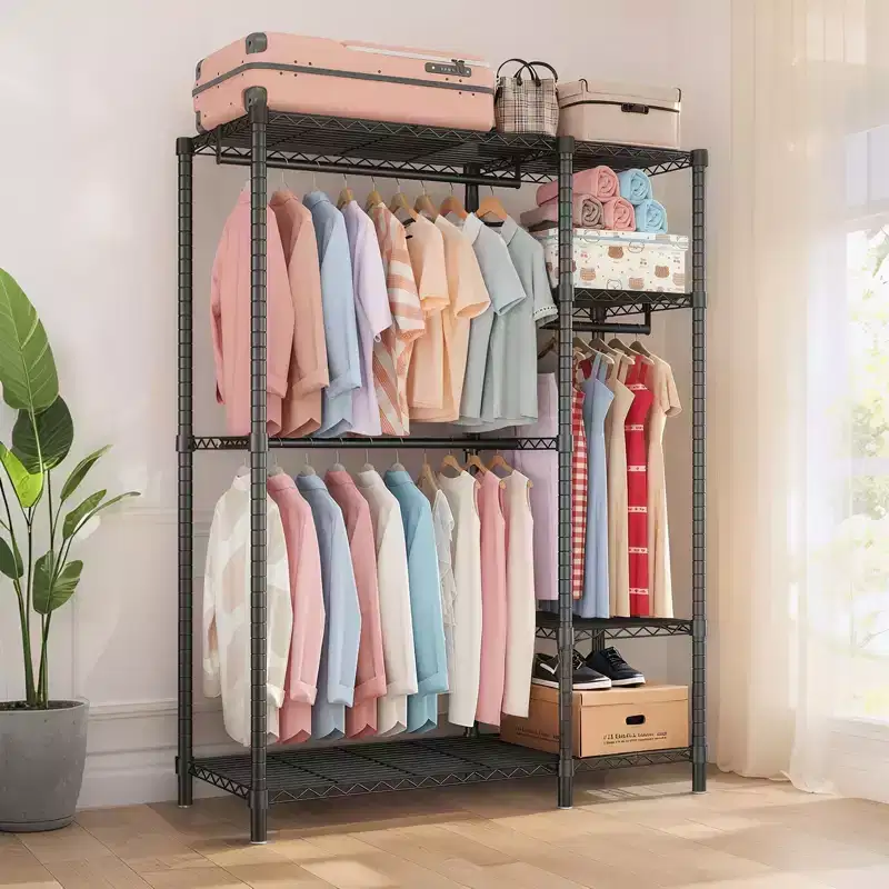 114 Garment Rack Wall Mounted Clothes Rack, 1000 lbs Industrial Pipe Clothing Racks, Heavy Duty Storage Wardrobe Closet Kit Walk in Closet Systems