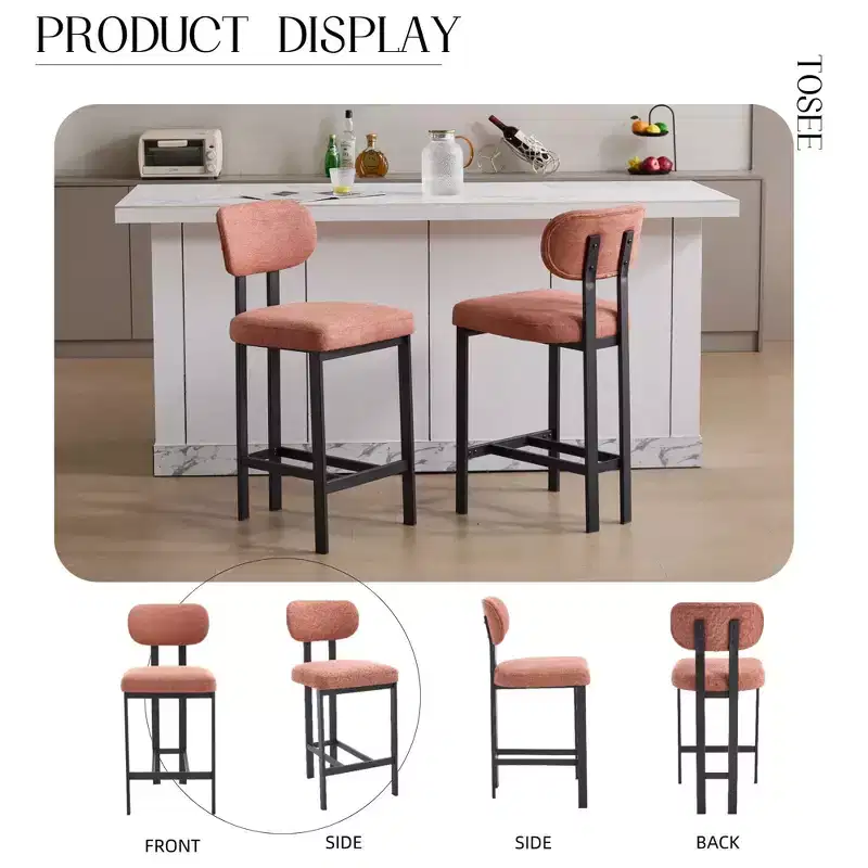 Upholstered Boucle Dining Chairs Set of 2 – Multiple Colors, Metal Legs