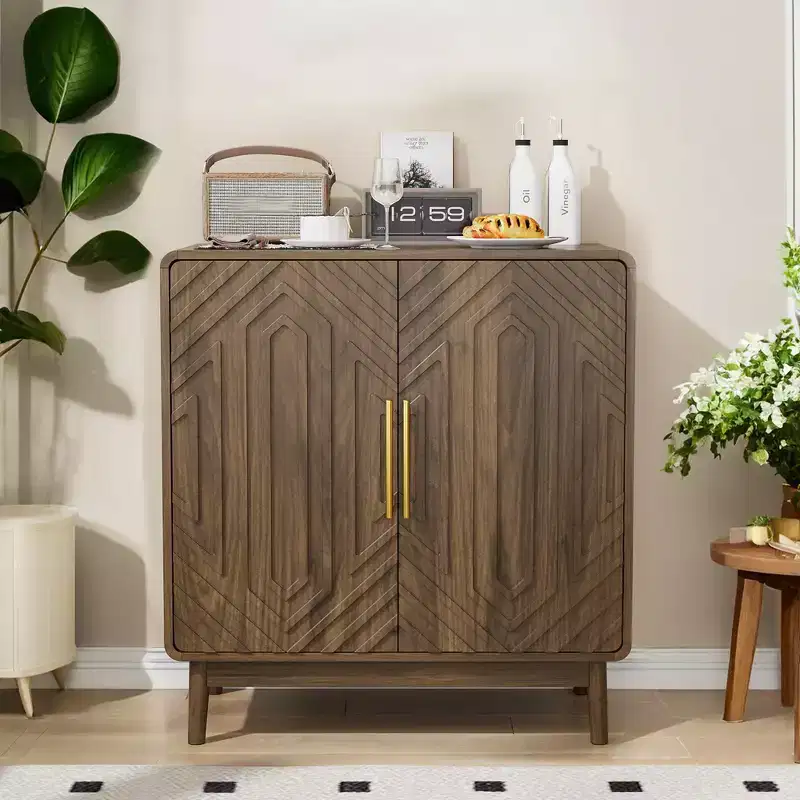 GDFStudio Hecarim Rustic Carved Doors Wood Storage Cabinet with Adjustable Shelves