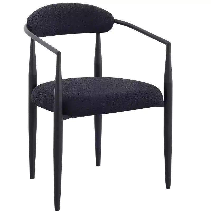 2 PCS Kitchen Chairs with Matte Metal Legs,Boucle Dining Chairs with Open & Curved Backrest,Ergonomic Dining Room Chairs for Living Room