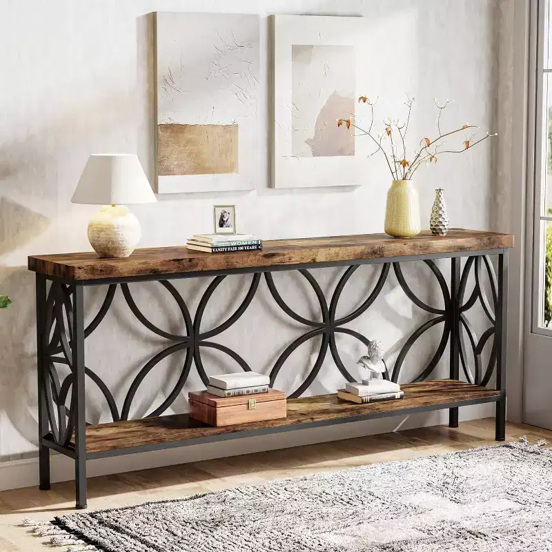 LITTLE TREE 70.9" Narrow Entryway Console Table with Storage Shelf Rustic Brown