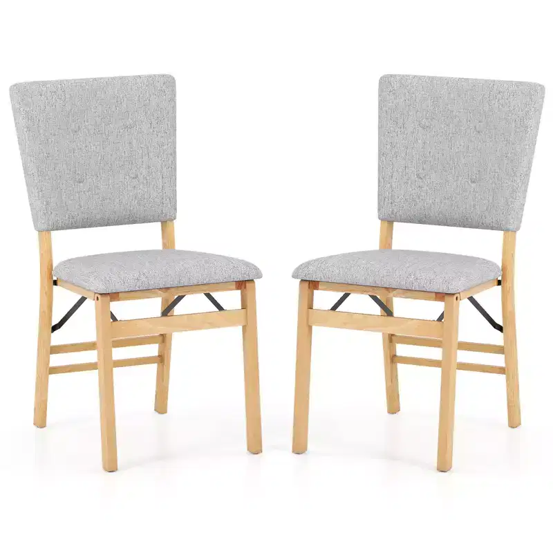 Costway Foldable Dining Chair Set of 2 w/Padded Seat & Tilt Backrest Rubber Wood Legs