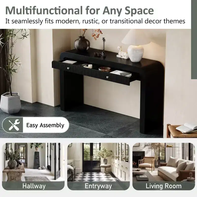 Whisen Rustic Console Table Entryway Table Side Table with Fluted Drawer Front