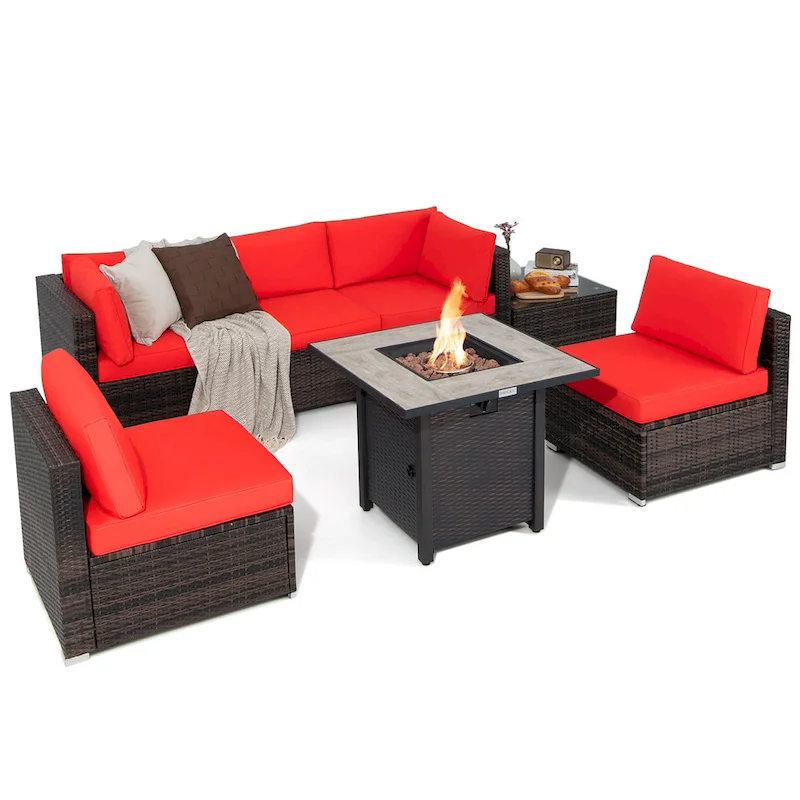 Costway 7PCS Patio Rattan Furniture Set 30 Fire Pit Table Cover - See Details