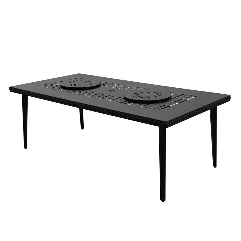 9pc Outdoor Dining Set with 84" Modern Ornate Mesh Aluminum Large Rectangular Table & Modern Chairs - Black - Oakland Living